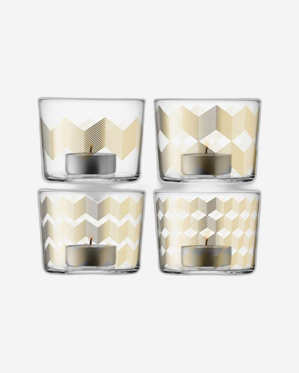 Lsa Chevron Tealight Holder Gold Assorted X 4