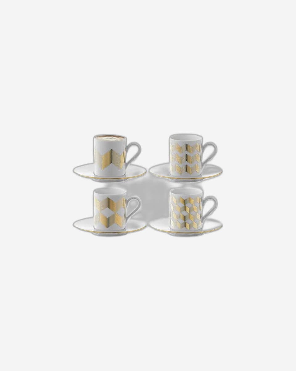 Lsa Chevron Coffee Cup & Saucer Gold Assorted X 4