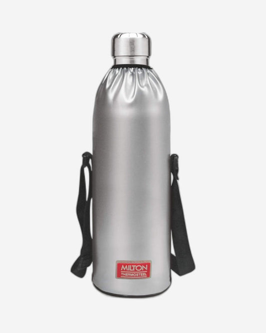Milton 1800Ml Vacuum Insulated Water Bottle With Jacket, 18/8 Stainless Steel, Keeps Drinks Hot And Cold For 24 Hours, Double-Walled Thermos Flask With Inner Copper Coating - Duo Dlx - Silver