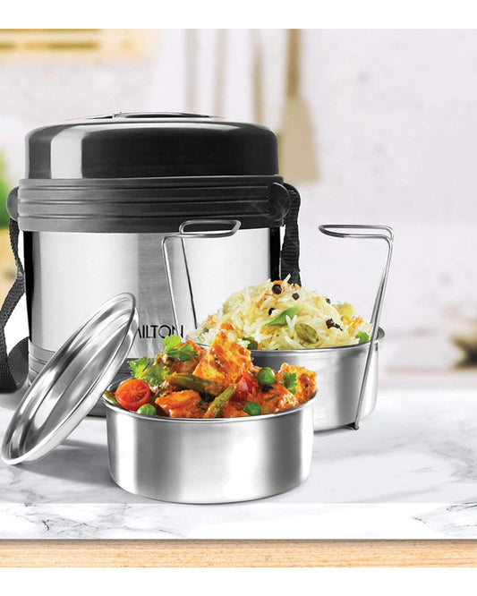 Milton Legend 2 Thermosteel Tiffin Box – 2 Leak-Proof Stainless Steel Containers (260ml Each), Silver – Durable & Insulated Lunch Carrier