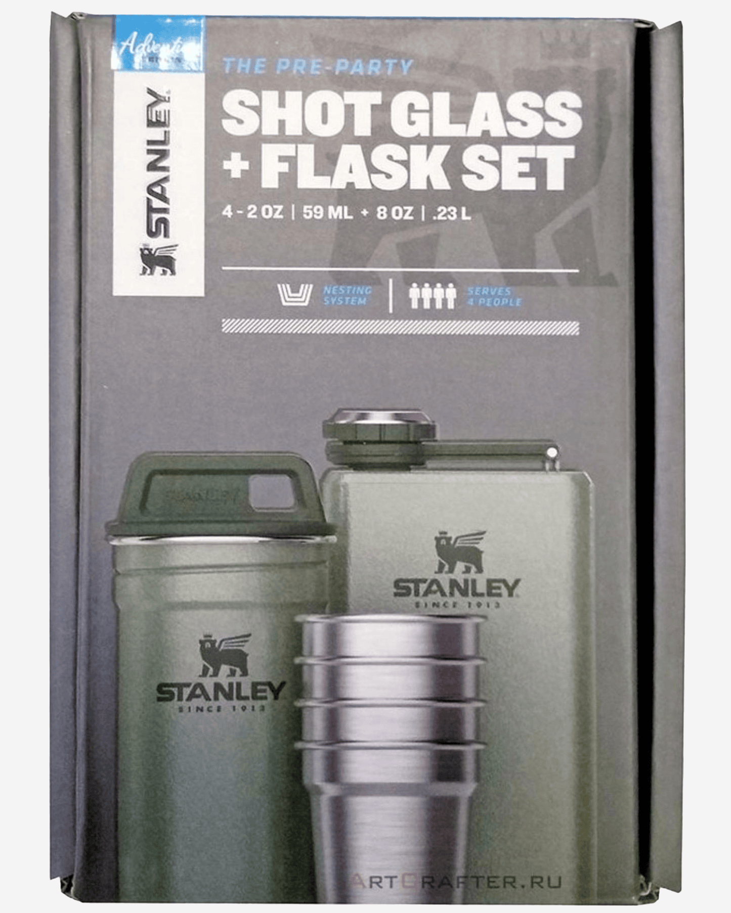 Stanley Adventure Nesting Shot Glass & Flask Set Hammertone Green