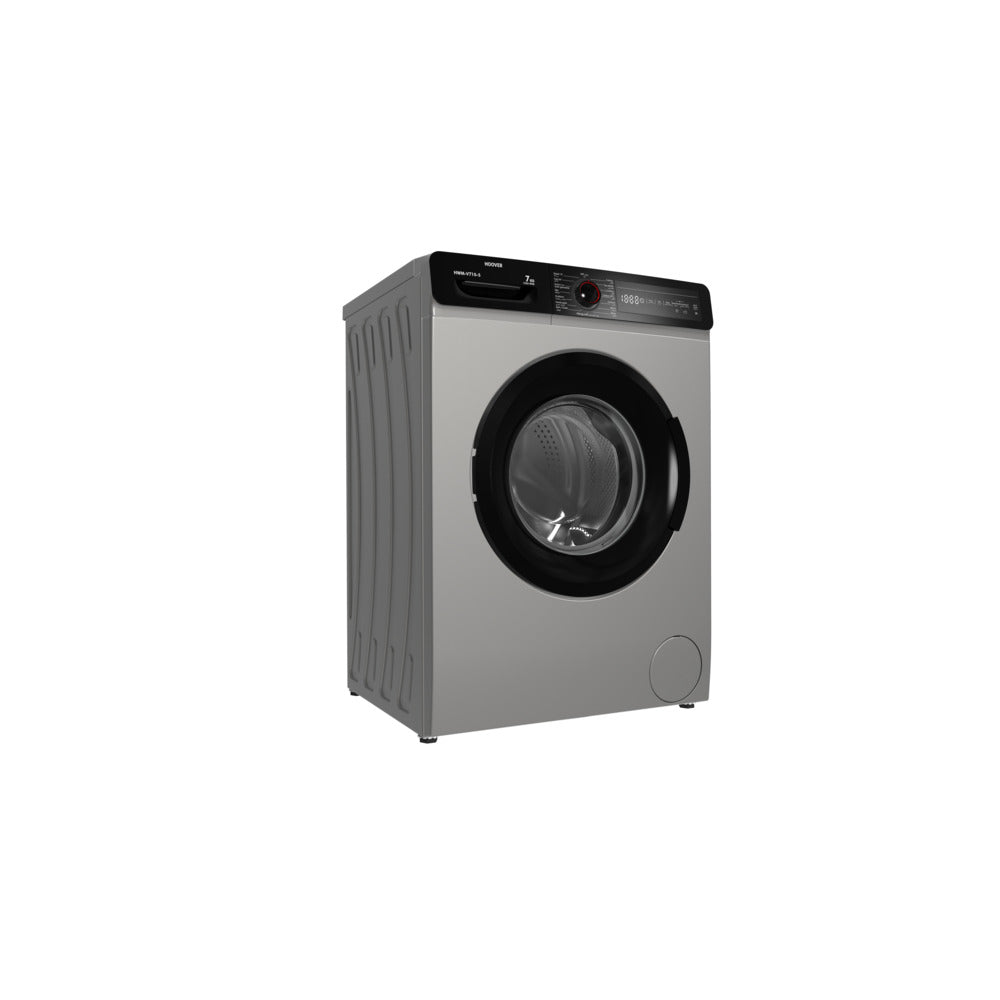 Hoover 7Kg Front Load Washing Machine, Fully Automatic, 1000 RPM, 15 Programs,Foam Protection, Child Safety Lock, Eco-Logic System, Silver, Made in Turkey, 1 Year Warranty, HWM-V710-S