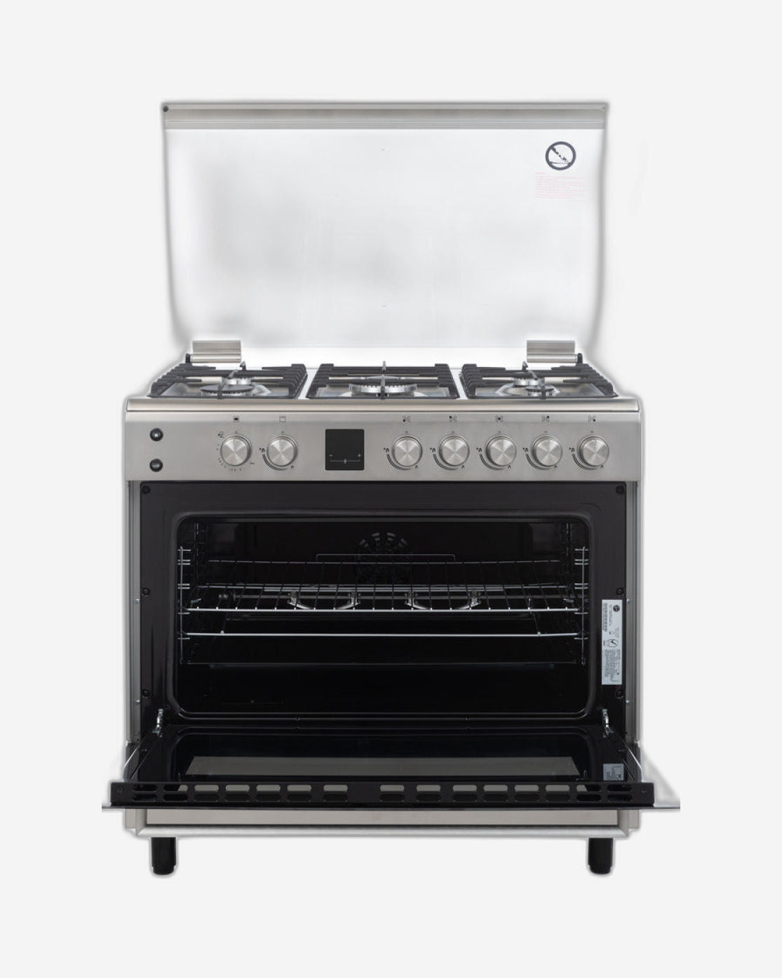 Hoover 90x60 cm Full Gas Oven with 5 Burners, Grill, Rotisserie, Auto Ignition, Safety Features, Cast Iron Pan Support, Stainless Steel, Made in Turkey - 1 Year Warranty