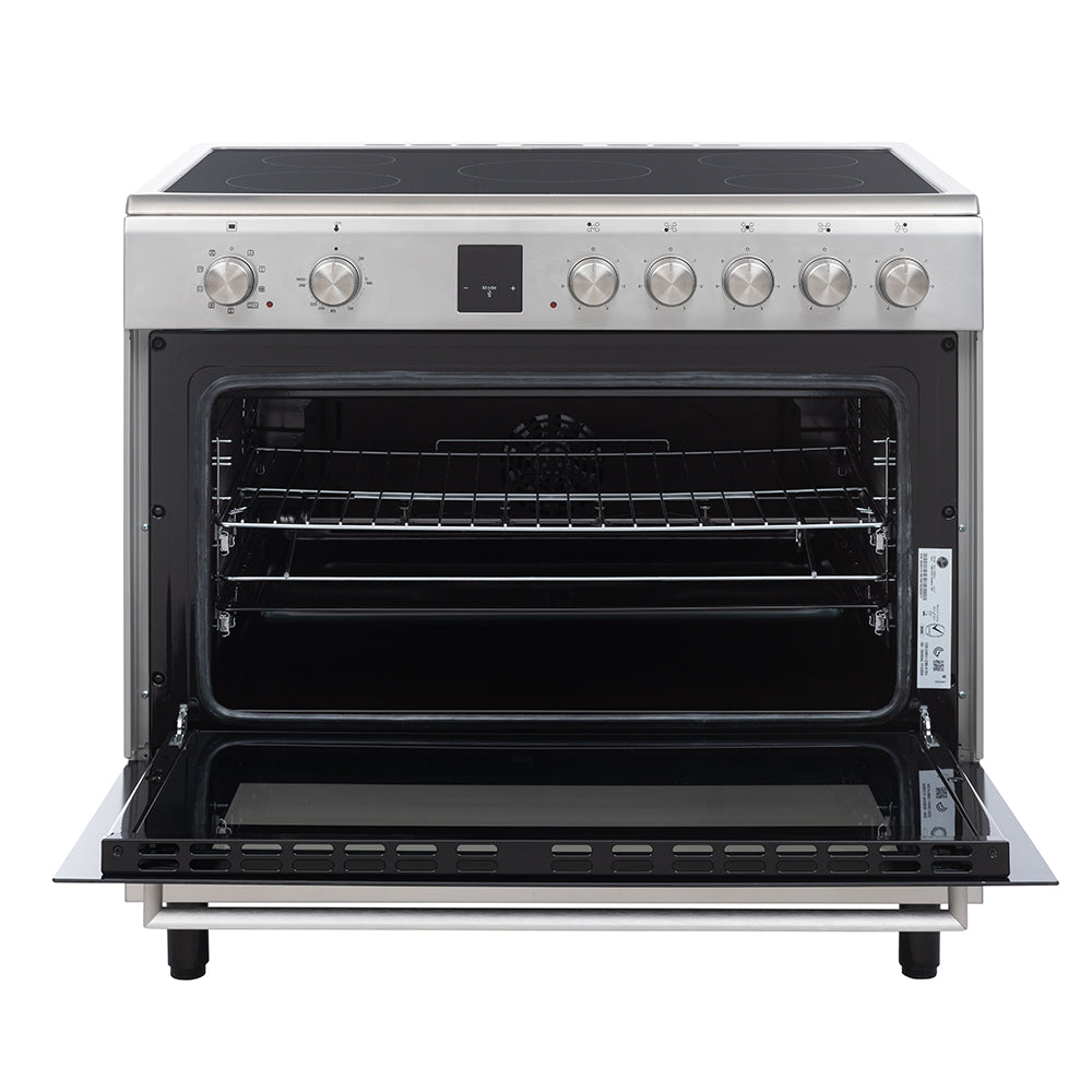 Hoover 90x60 CM Ceramic Cooker, 5 Cooking Zones, Fully Electric 90CM Cooking Range, Auto Ignition,Electric Multifunction Oven & Grill Cooling Fan, Steel Finish, Made in Turkey
