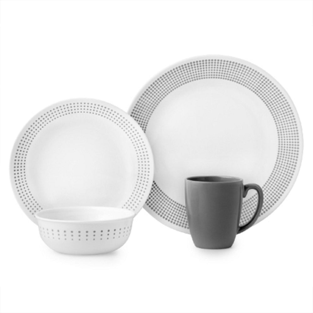 Corelle 16 PCS DINNER SETBAYSIDE DOTS GRAY W/MUG