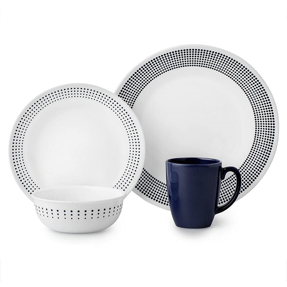 Corelle 16 PCS DINNER SET BAYSIDE DOTS NAVY W/MUG