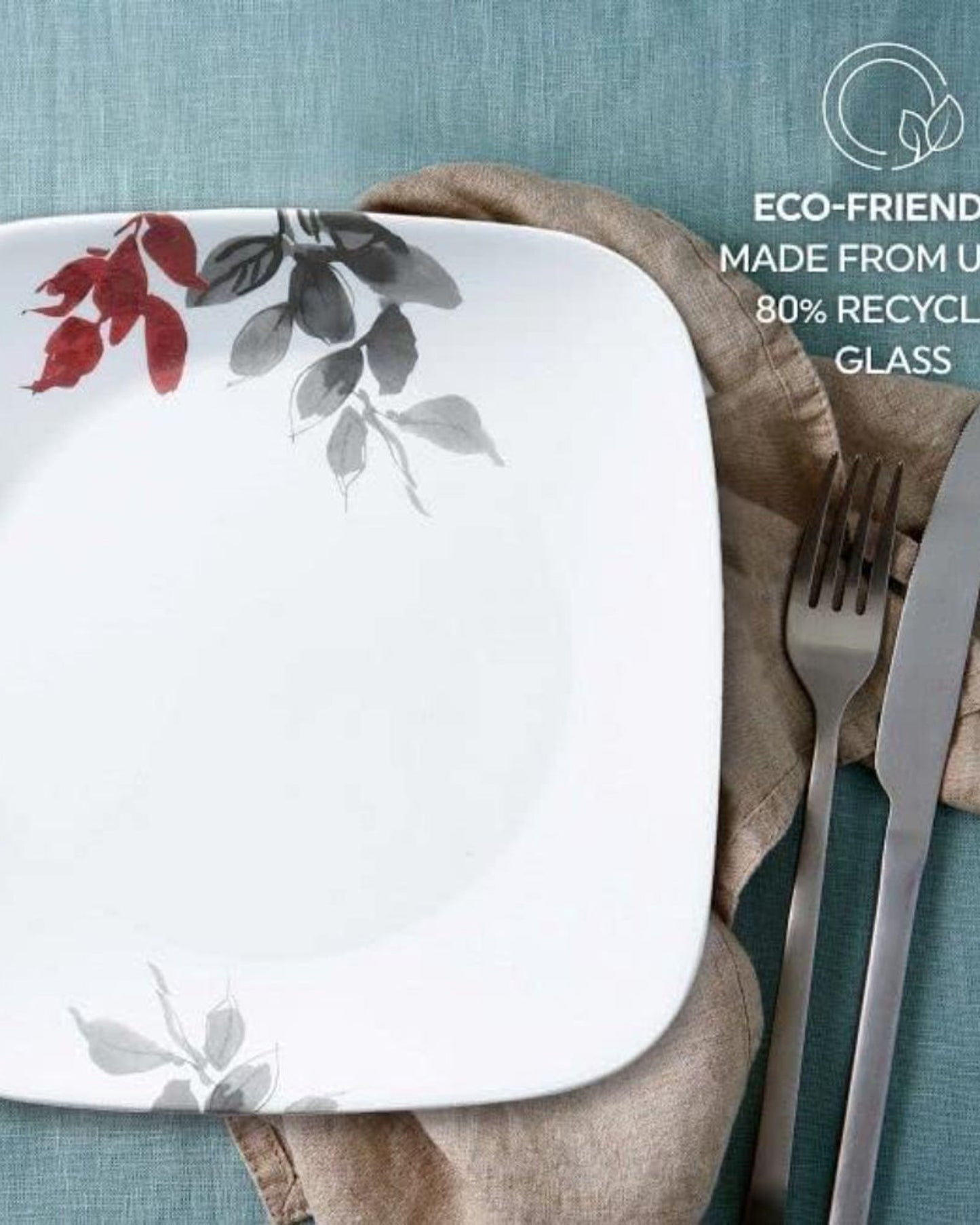 Corelle Dinnerware Set 16Pc Square Kyoto Leaves