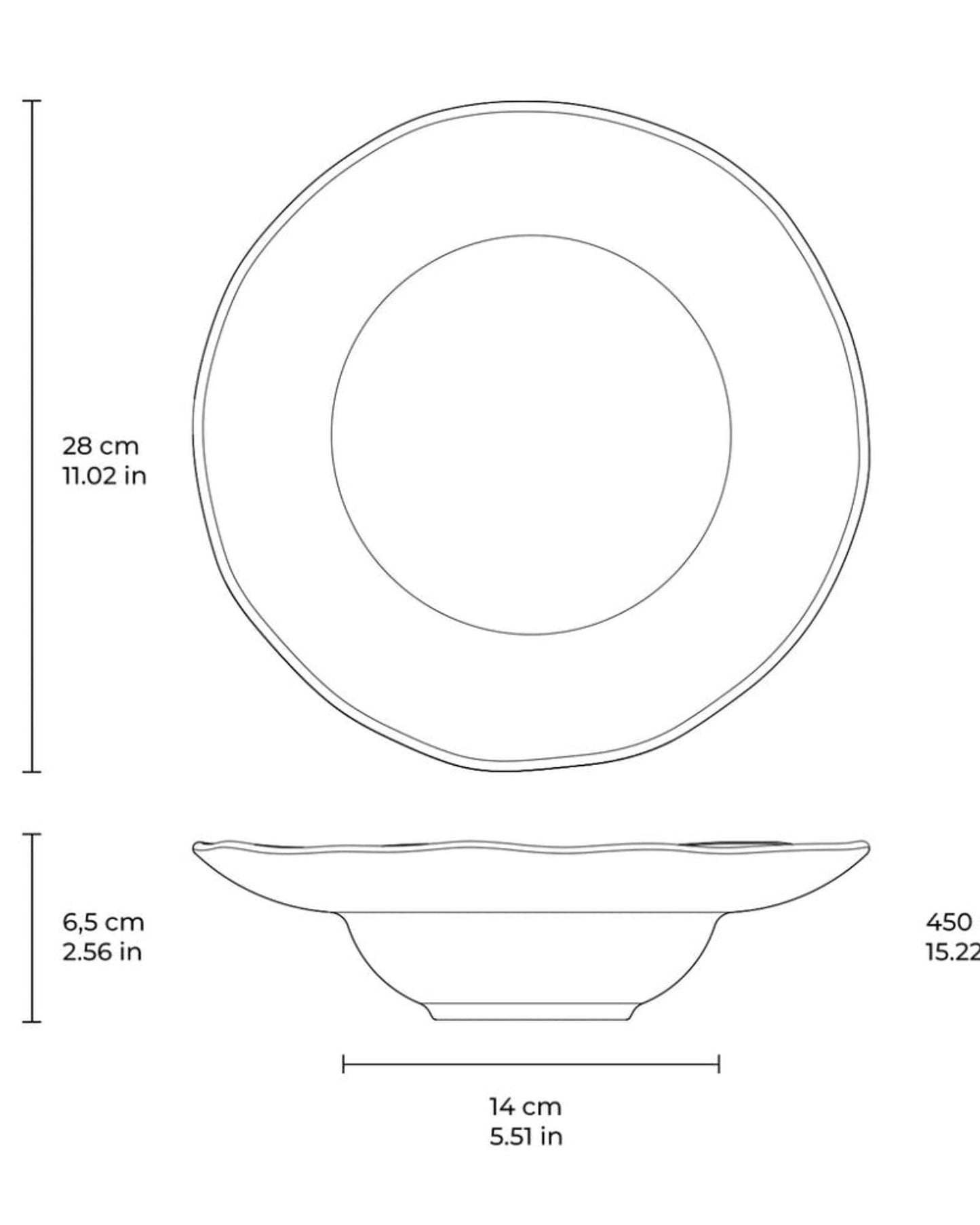 Organic Deep Rim Plate Stoneware 28X6.5Cm 450Ml New White Made In Brazil
