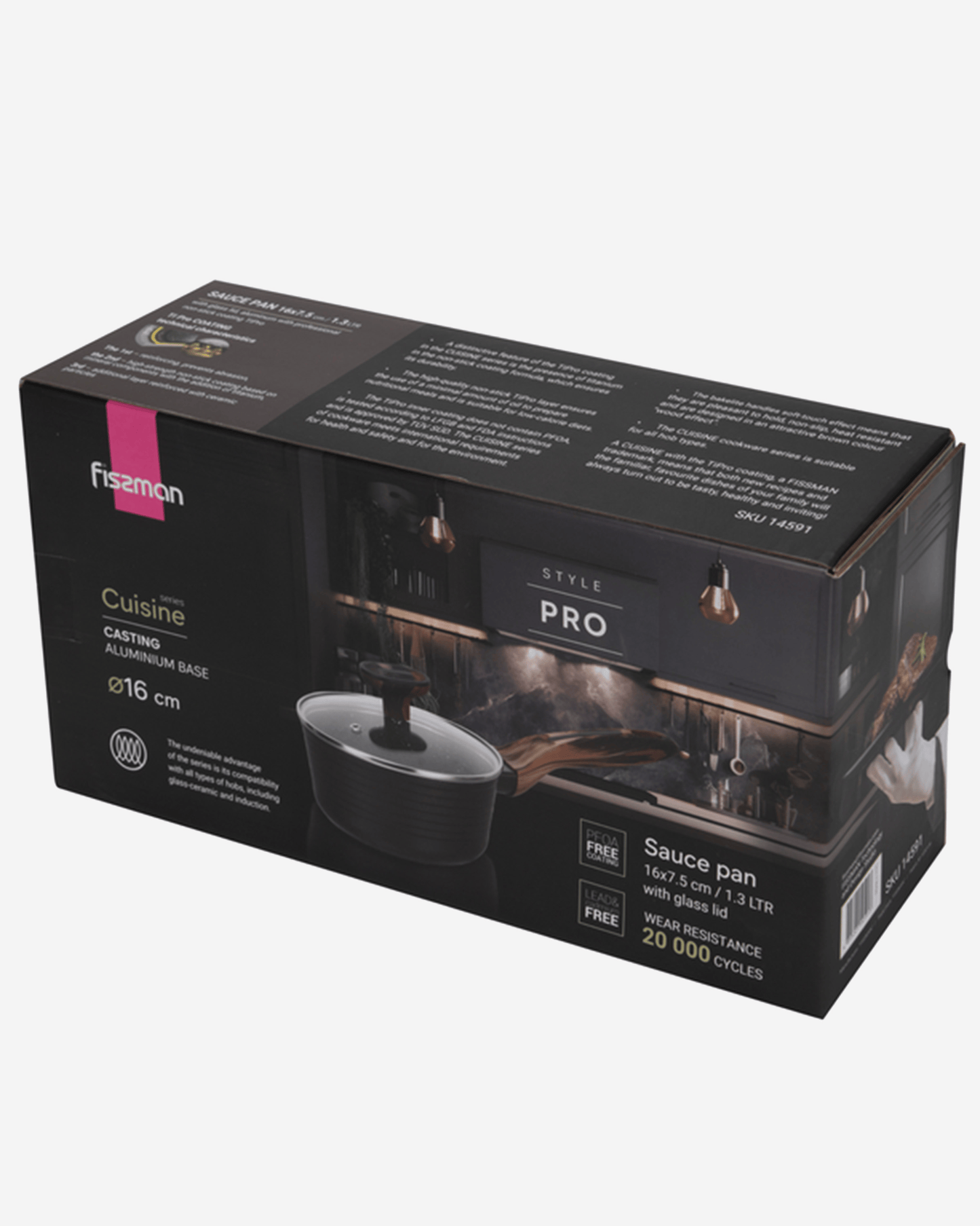 Fissman Non Stick Aluminium Sauce Pan Cuisine 16×7.5cm / 1.3L with Glass Lid