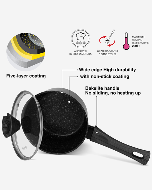 Fissman Non Stick Aluminium Sauce Pan Angela 16×8cm / 1.39L with Glass Lid