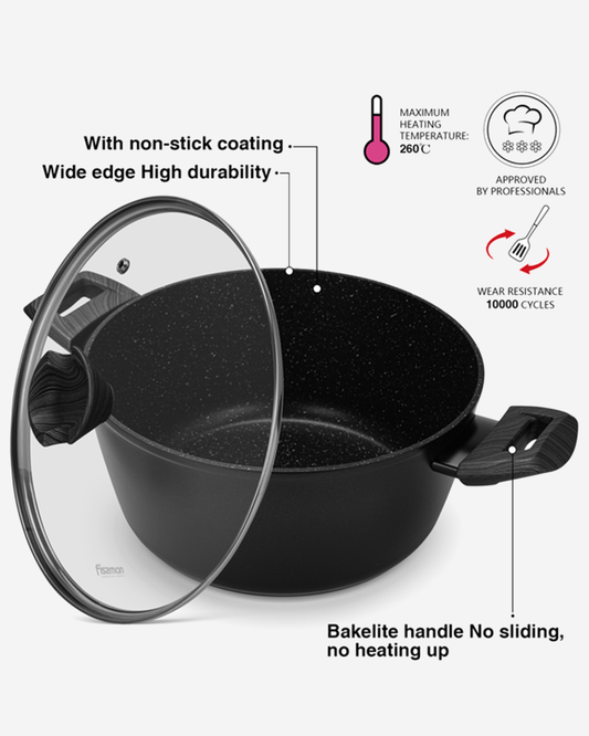 Fissman Non Stick Aluminium Stockpot Angela 24×11cm / 4.2L with Glass Lid