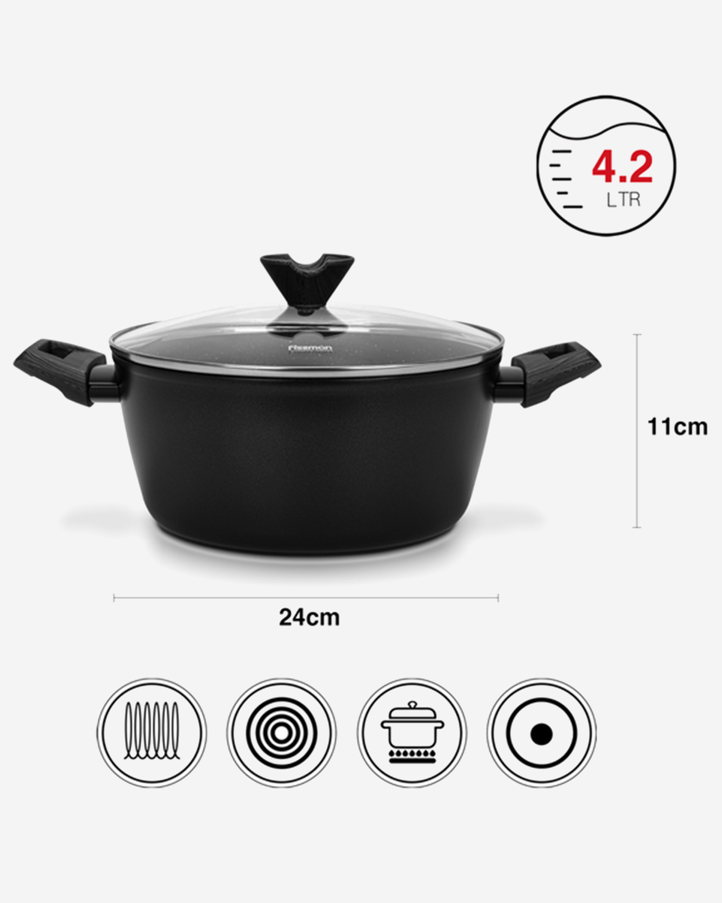 Fissman Non Stick Aluminium Stockpot Angela 24×11cm / 4.2L with Glass Lid