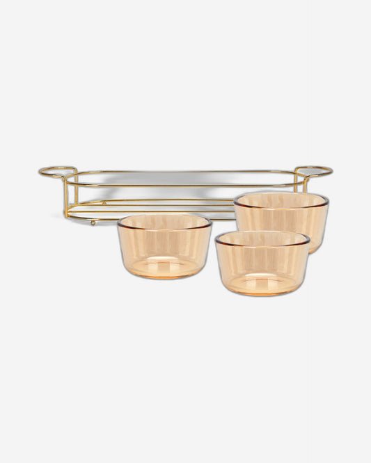 Fissman Pristine 3 Piece Glass Bowl with Metal Stand 9.7x5.3cm, 240ml/36x10.4x5.7cm