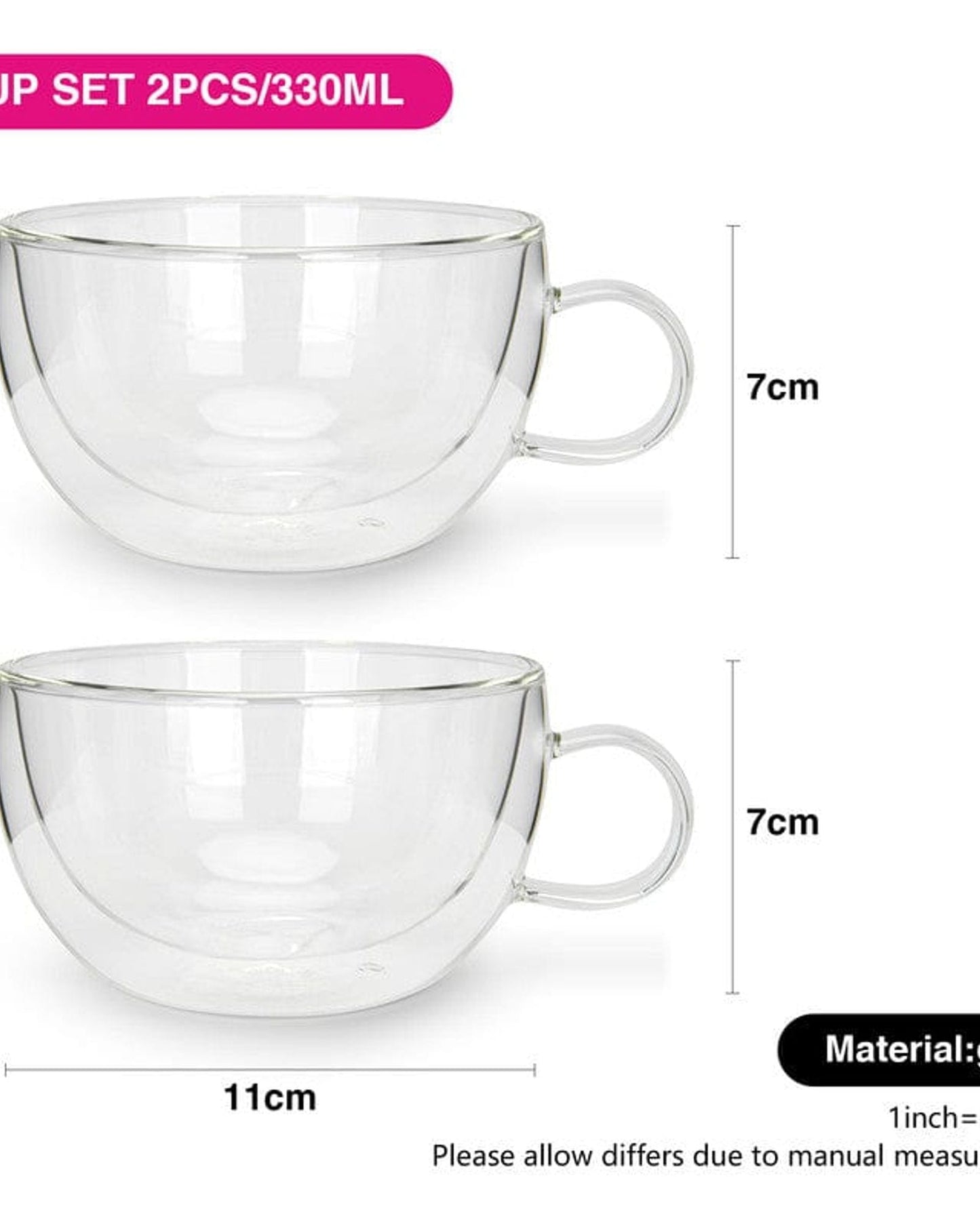 Fissman Double Wall Cups Borosilicate 2Pc 330ml