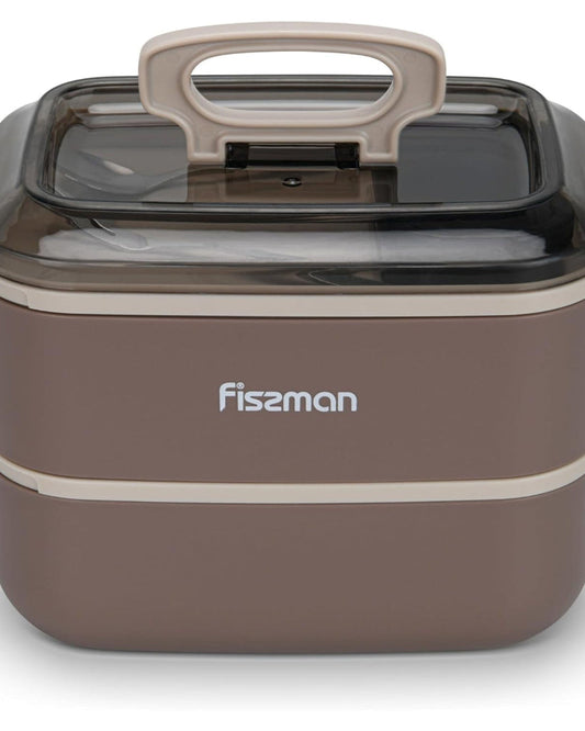 Fissman Double Deck Lunch Box 1800mL with Sauce Cup, Spoon and Fork Compartment