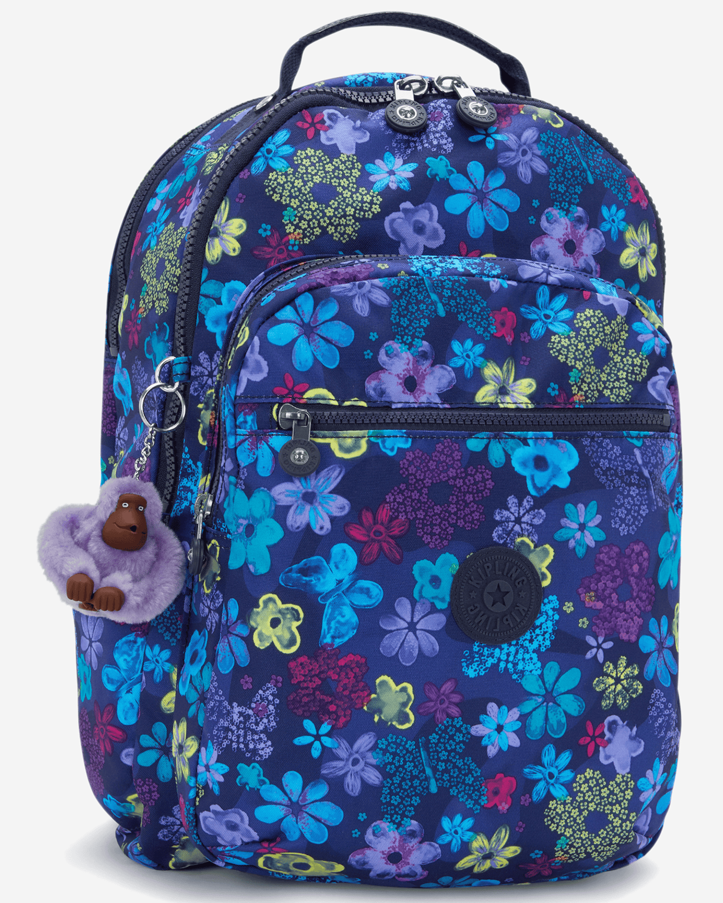 Kipling Seoul Lap Dark Flwr Stamp Large Backpack with Laptop Compartment I5816-4FM