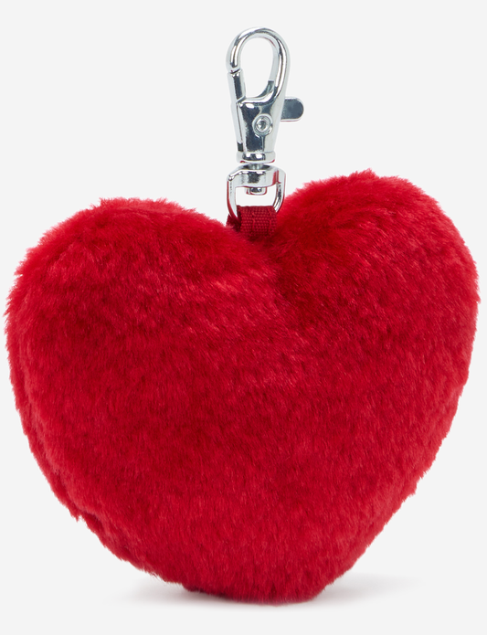 KIPLING Furry Heart Charm Red Rouge Heart shaped keychain I9863-Z33