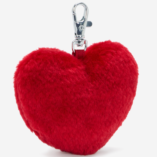 KIPLING Furry Heart Charm Red Rouge Heart shaped keychain I9863-Z33