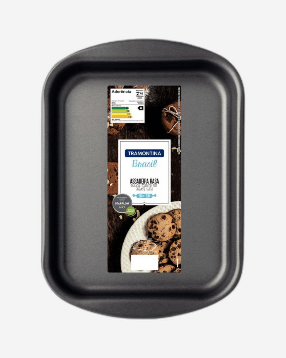 Tramontina Brasil Aluminum Flat Roasting Pan with Interior and Exterior Starflon Max Nonstick Coating Graphite, 28 cm, 2 L