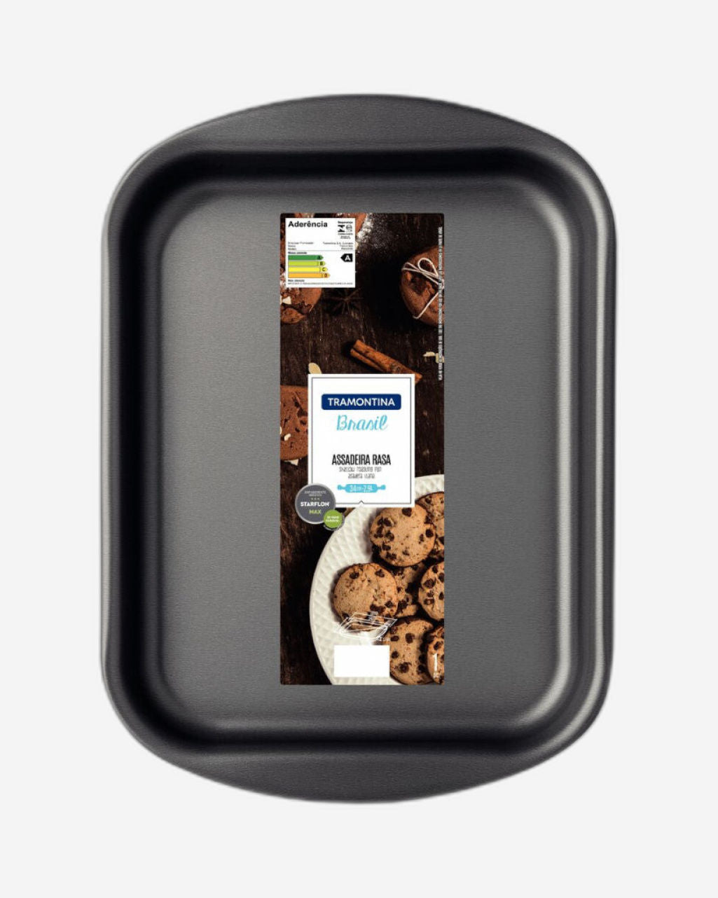 Tramontina Brasil Aluminum Flat Roasting Pan with Interior and Exterior Starflon Max Nonstick Coating Graphite, 34 cm, 2,9 L