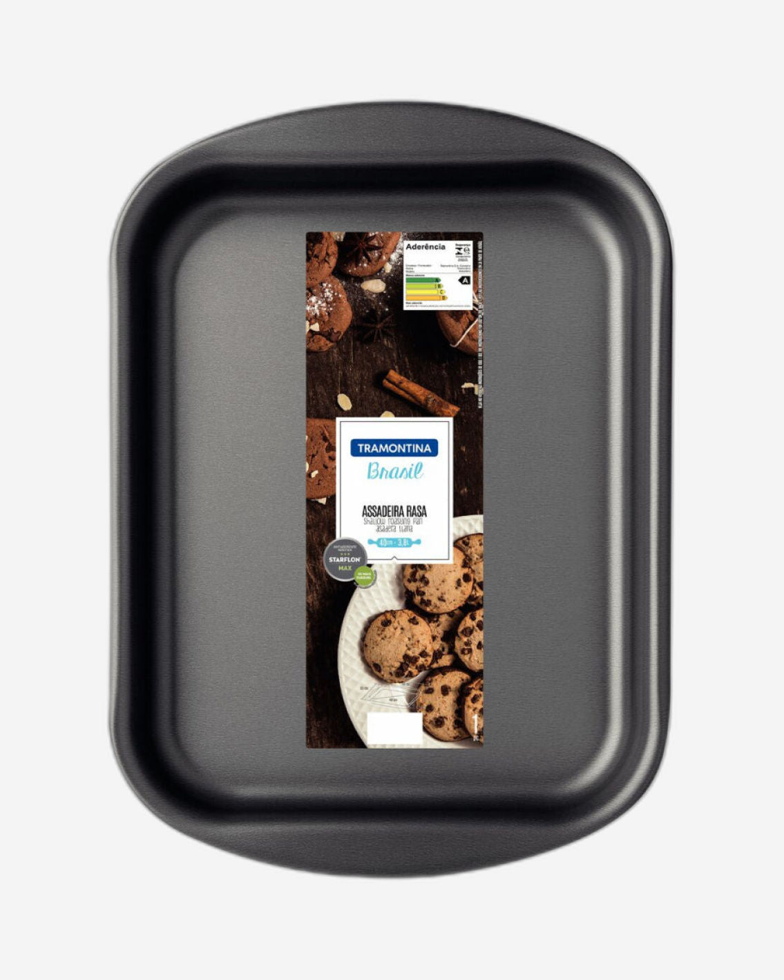 Tramontina Brasil Aluminum Flat Roasting Pan with Interior and Exterior Starflon Max Nonstick Coating Graphite, 40 cm, 3,8 L