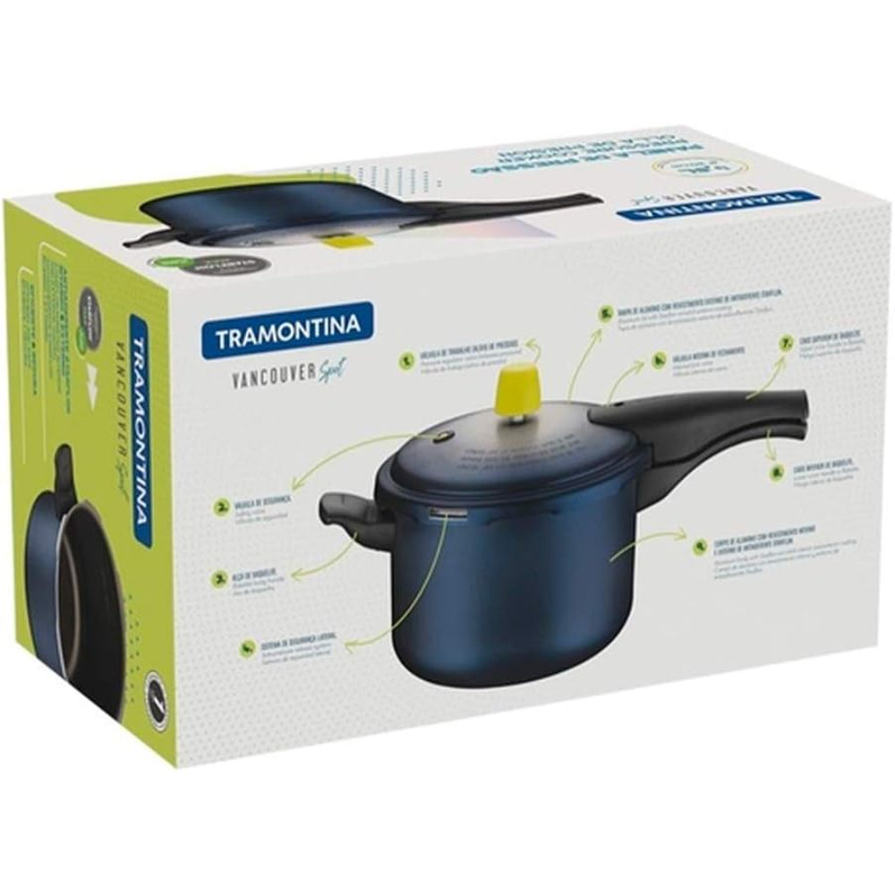 Tramontina Brazil Vancouver Spot 20cm 4.5L Blue Aluminum Pressure Cooker with Interior and Exterior Starflon Max PFOA Free Nonstick Coating