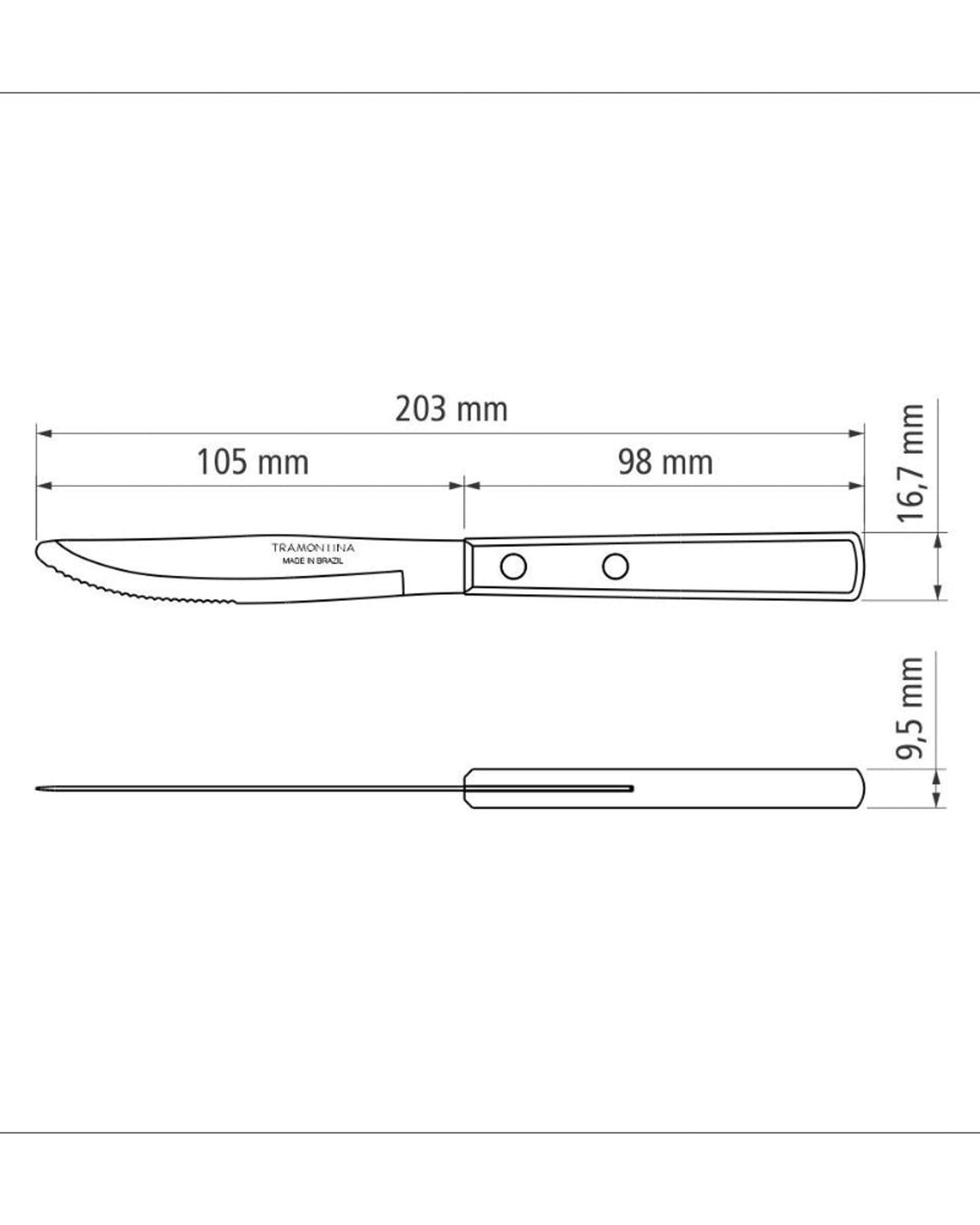 Tramontina Table Knife with Stainless-Steel Blade and Treated Red Polywood Wood Handle 4"