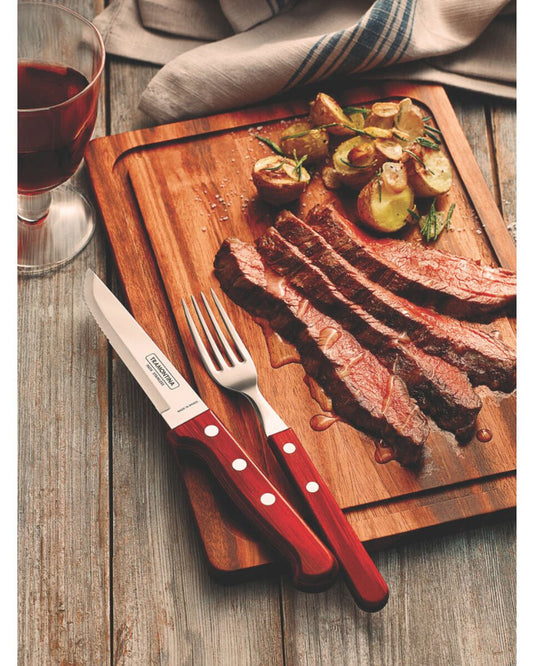 Tramontina Churrasco Table Fork with Stainless-Steel Tines and Treated Red Polywood Handle