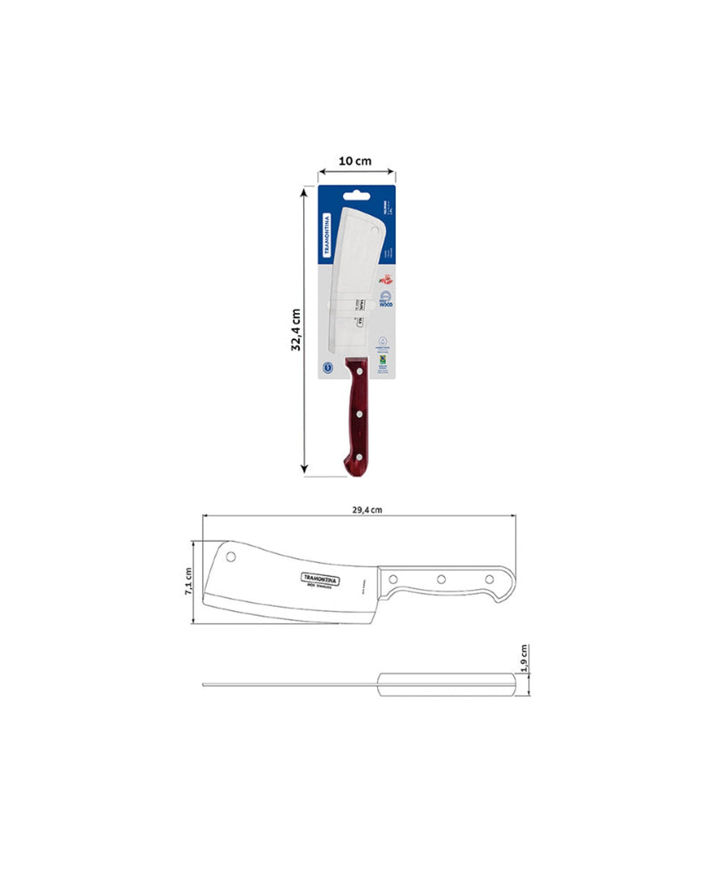 Tramontina Polywood 6" Cleaver with Stainless-Steel Blade and Red Treated Wood Handle