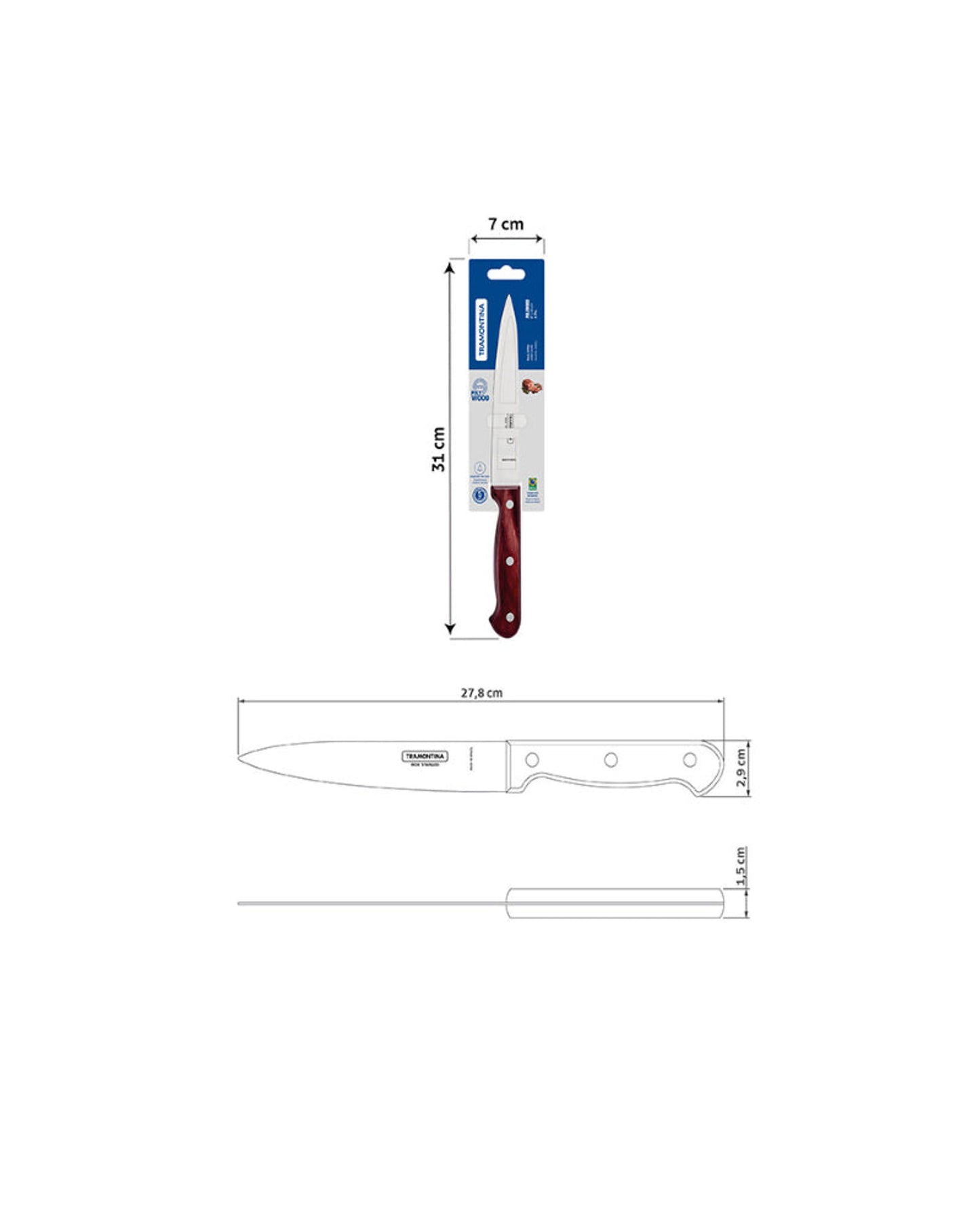سكين ترامونتينا بولي وود متعدد الاستخدامات مقاس 6 بوصات بشفرة من الفولاذ المقاوم للصدأ ومقبض خشبي أحمر