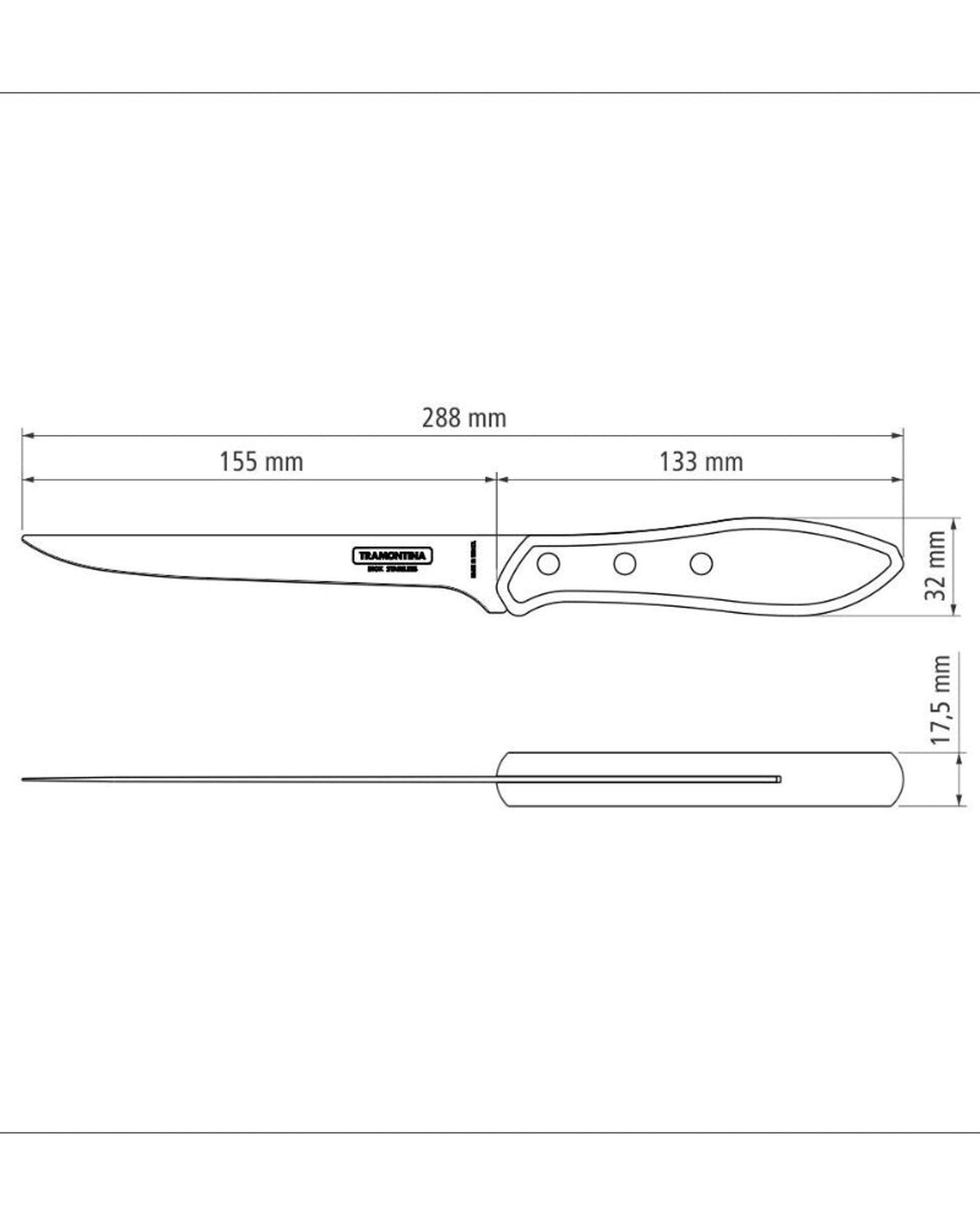 Tramontina Boning Knife with Stainless-Steel Blade and Treated Brown Polywood Handle 6"