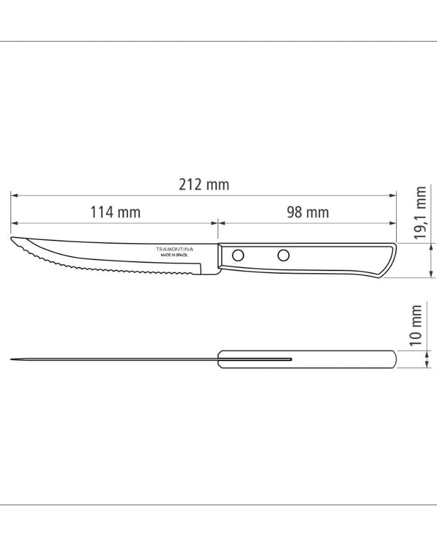 Tramontina 6-Piece Set of Steak Knives with Stainless-Steel Blades and Brown Polywood Handles