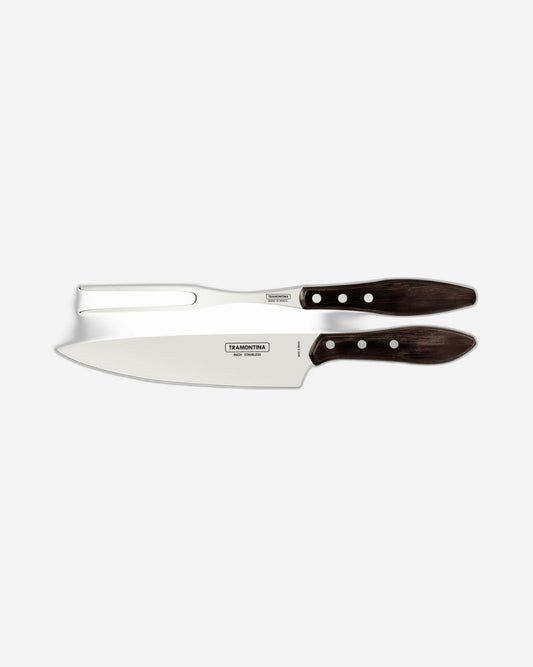 Tramontina 2-Piece Carving Set with Stainless-Steel Blades and Treated Polywood Brown Handles