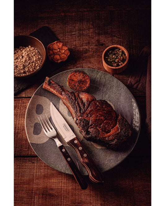 Tramontina 4-Piece Jumbo Steak Kinife Set Stainless-Steel and Treated Brown Polywood handles