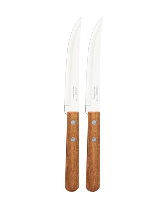 Tramontina Dynamic 2-Piece Set of Steak Knives with Stainless-Steel Blades and Natural Wood Handles