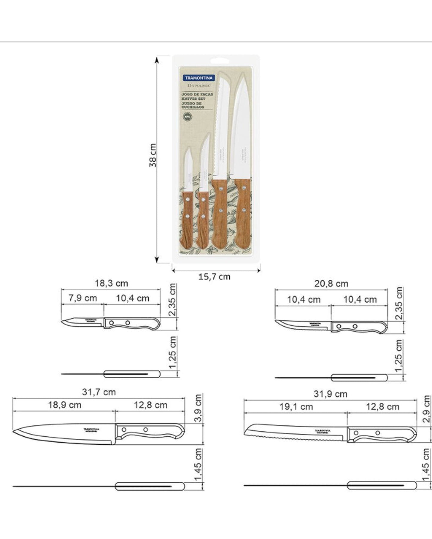Tramontina Dynamic Knife Set 4Pc