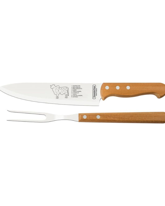 Tramontina 2-Piece Carving Set with Stainless-Steel Blades and Natural Wood Handles