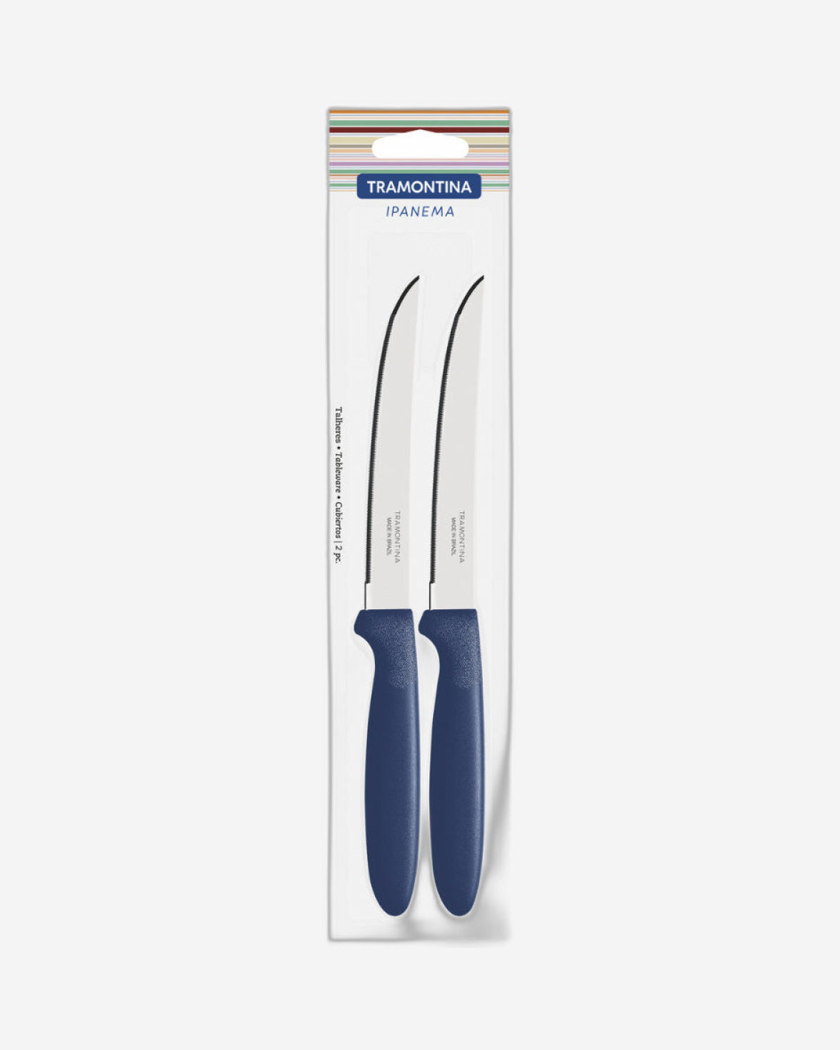 Tramontina Ipanema 2-Piece Steak Knife Set with Micro-Serrated Edge, Stainless-Steel Blade and Blue Polypropylene Handles