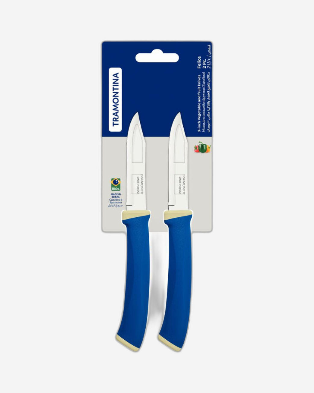 Tramontina Felice 2-Piece Vegetable and Fruit Knife Set with Stainless-Steel Blades and Blue Polypropylene Handles