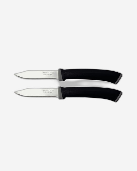 Tramontina Felice 2-Piece Vegetable and Fruit Knife Set with Stainless-Steel Blades, Micro-Serrated Edges and Black Polypropylene Handles