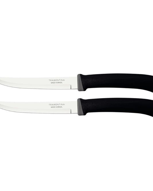 Tramontina Felice 2-Piece Steak Knife Set with Stainless-Steel Blades, Plain Edges and Black Polypropylene Handles