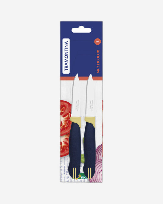 Tramontina Multicolor Vegetable and Fruit Knives Set with Stainless Steel Blades and Blue and Cream-Colored Polypropylene Handles, 02 pieces