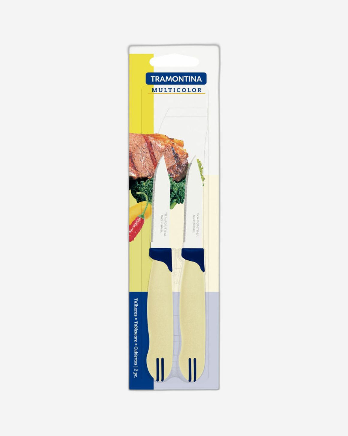 Tramontina Multicolor 02-Piece Vegetable and Fruit Knife Set with Stainless-Steel Blades and Cream and Blue Polypropylene Handles