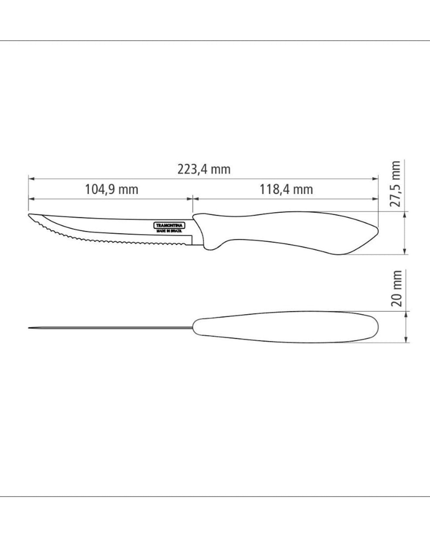 Tramontina Affilata 5" Steak and Fruit Knife with Stainless-Steel Blade and Black Polypropylene Handle