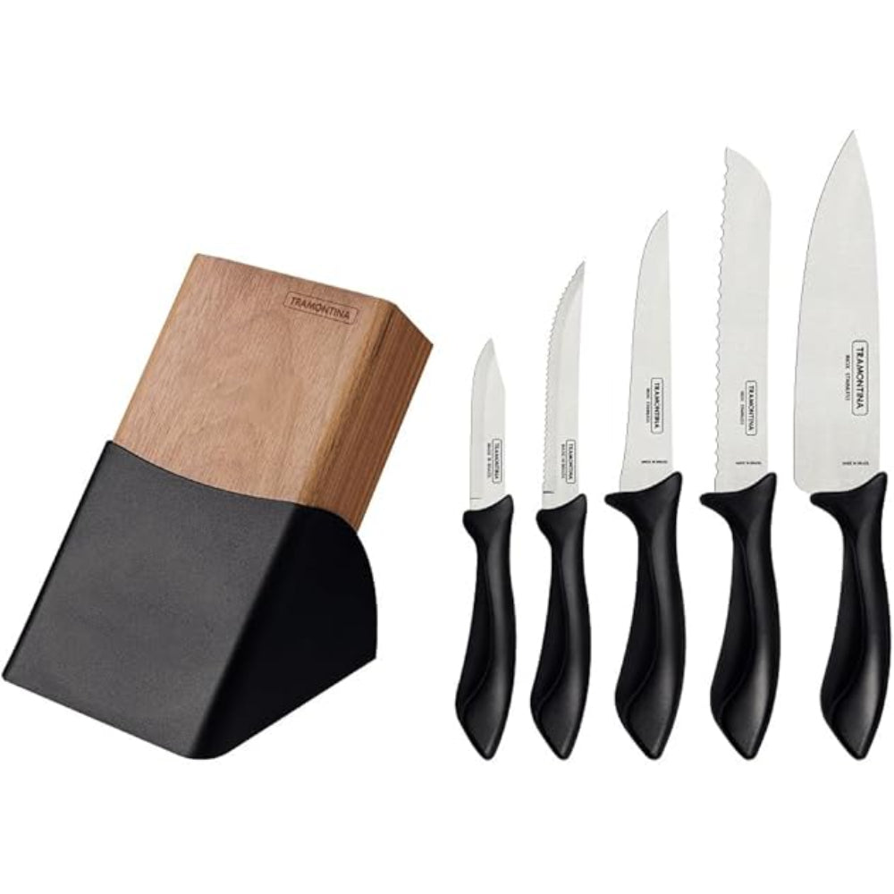 Tramontina Brazil Affilata 6 Pieces Knife Set with Stainless Steel Blade and Black Polypropylene Handle