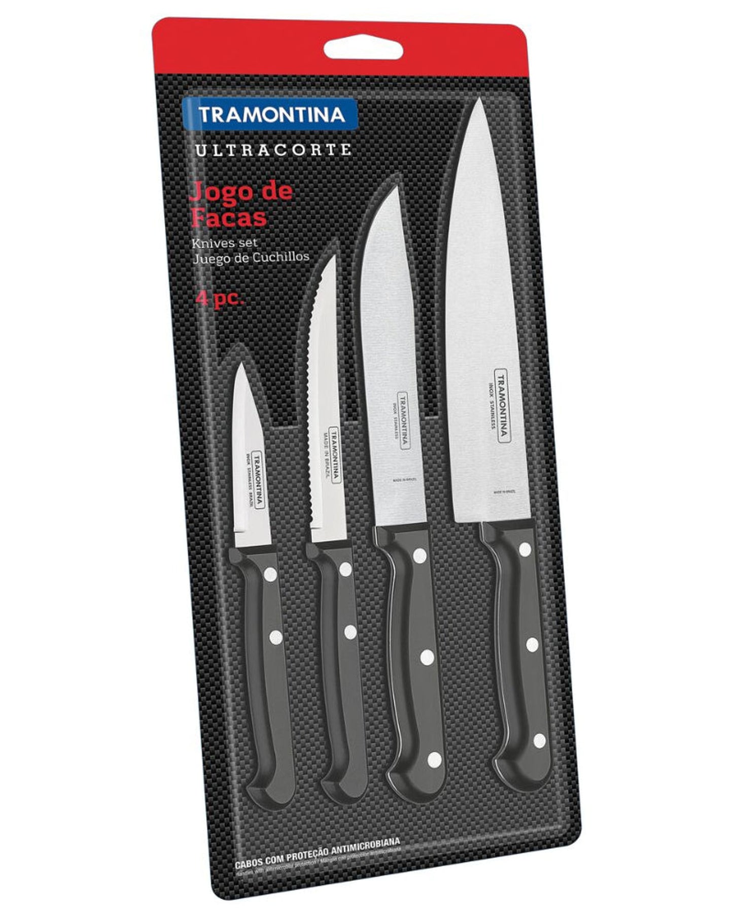 Tramontina Ultracorte 4-Piece Knife Set with Stainless Steel Blades and Black Polypropylene Handles
