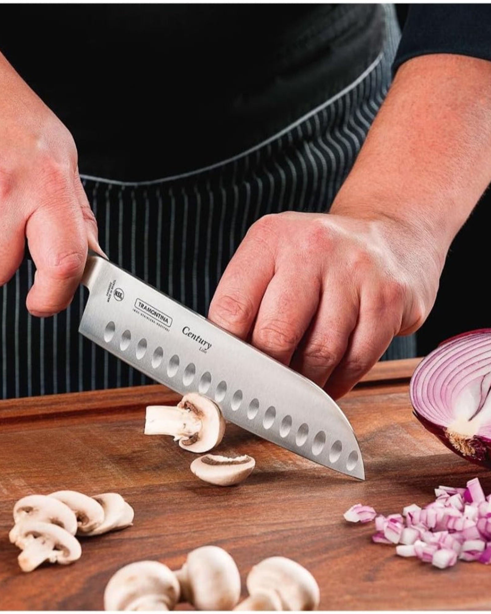 Tramontina Brazil Century 7 Inches Santoku Knife with Stainless Steel Blade and Black Polycarbonate Handle