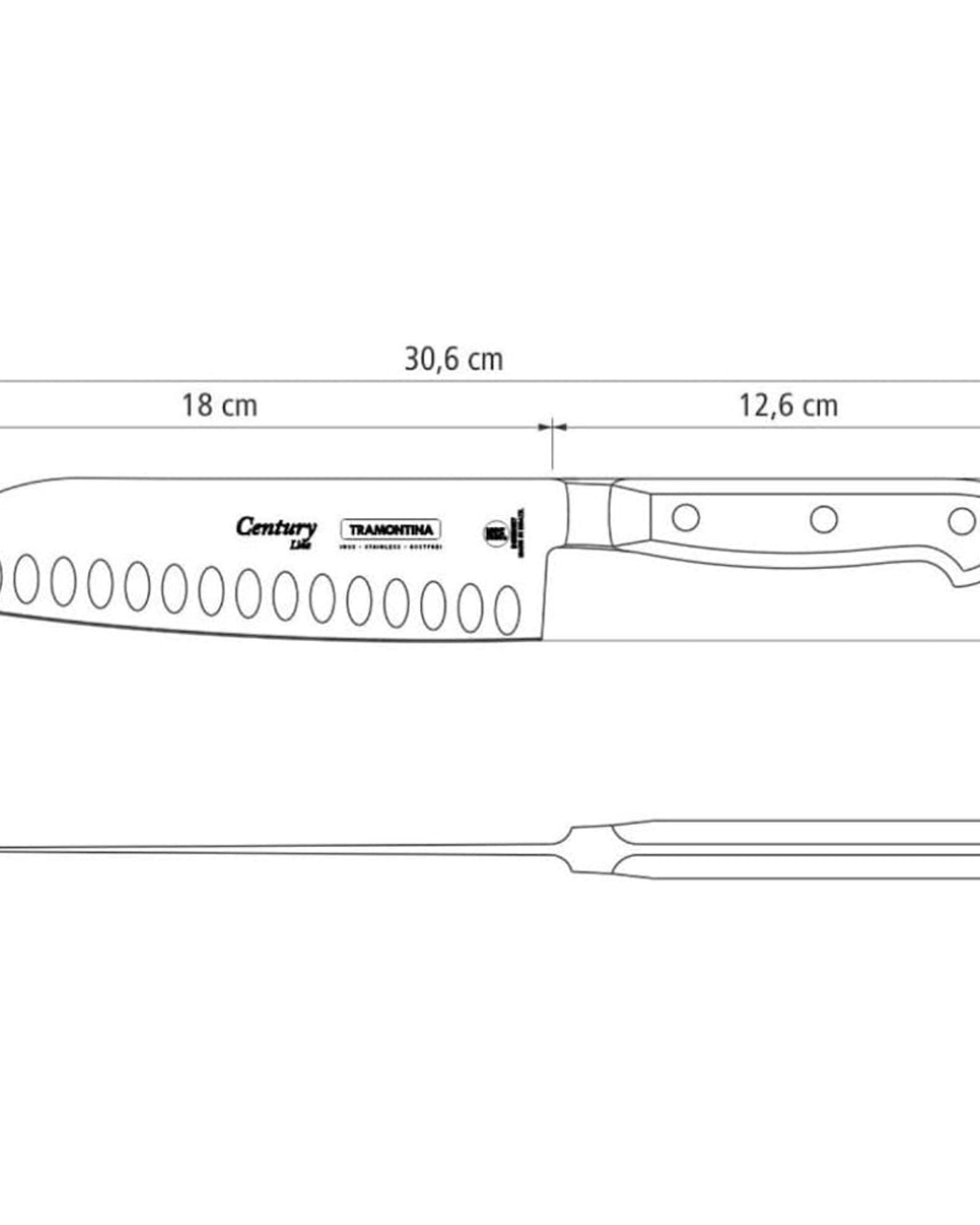 Tramontina Brazil Century 7 Inches Santoku Knife with Stainless Steel Blade and Black Polycarbonate Handle