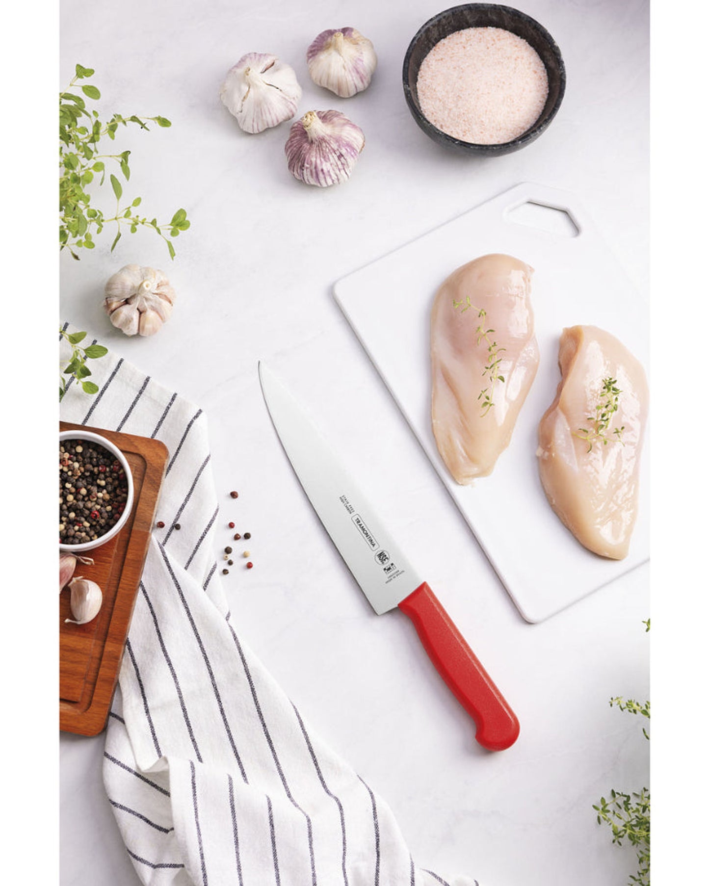Tramontina Professional Meat Knife with Stainless-Steel Blade and Red Polypropylene Handle with Antimicrobial Protection 8"