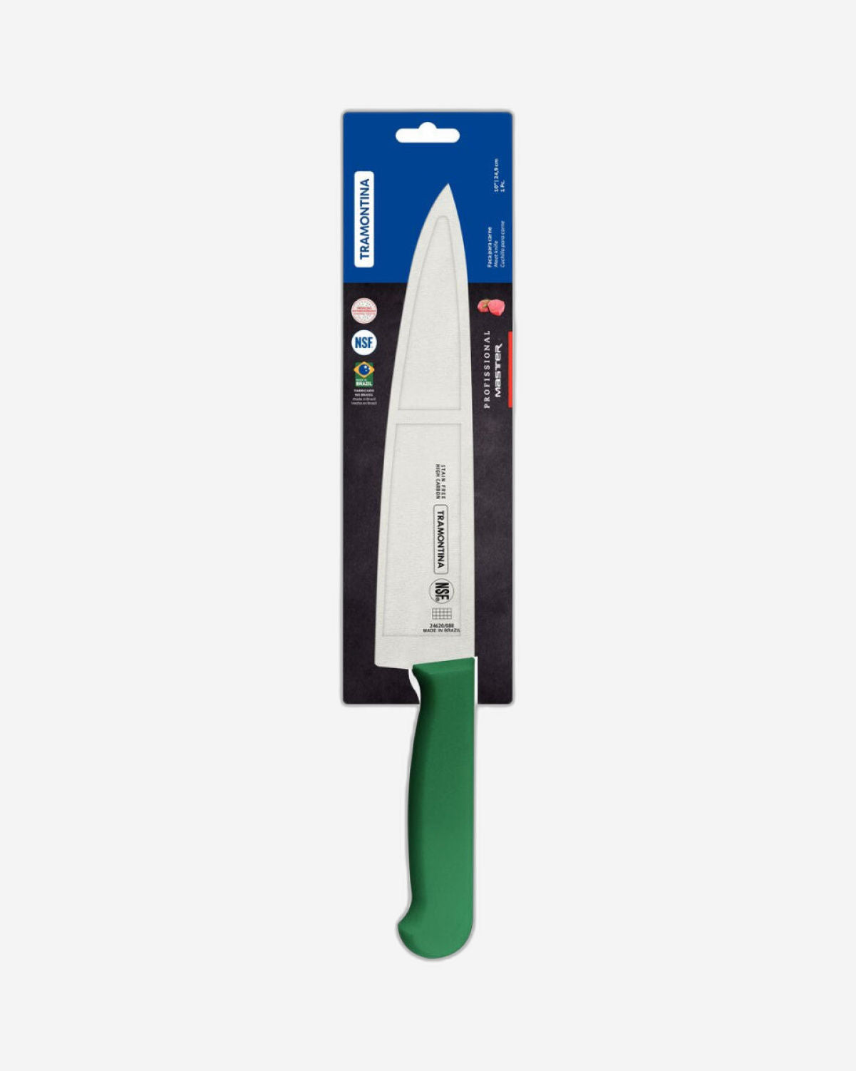 Tramontina Professional Meat Knife with Stainless-Steel Blade and Green Polypropylene Handle with Antimicrobial Protection 8"
